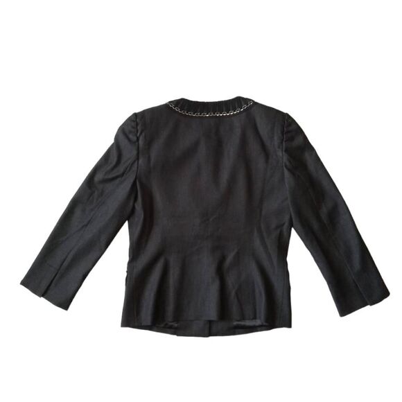 T Tahari Black and Gray Button Front Embellished Fitted Blazer Jacket Women's 8 - Picture 2 of 13